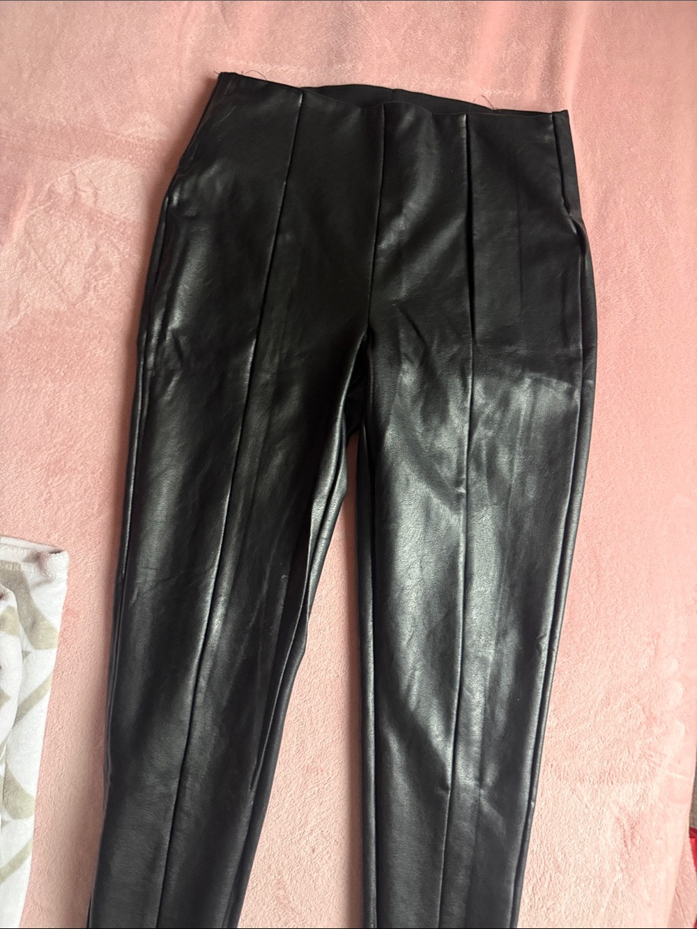 Fashion Nova Black Faux Leather Leggings with Front Seams